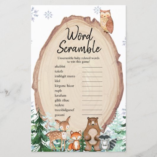 Winter Animal Woodland Forest Word Scramble (Voorkant)