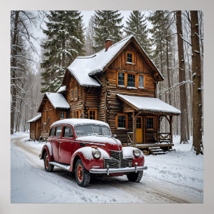 Winter Antiek auto Poster
