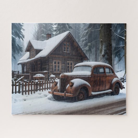 Winter Antiek auto puzzel Legpuzzel (Horizontaal)
