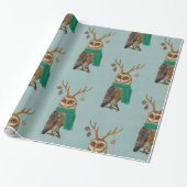 WINTER ANTLER OWL Wrapping Paper Cadeaupapier (Uitgerold)