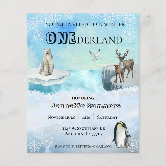 Winter Arctic Animal Birthday 1st 1e Onederland Flyer (Voorkant)