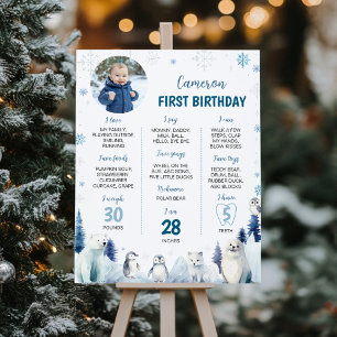 Winter Arctic Animals 1st Birthday Milestone Foto Poster