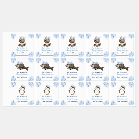 Winter Arctic Animals Baby shower Bookplate Labels (Vel)