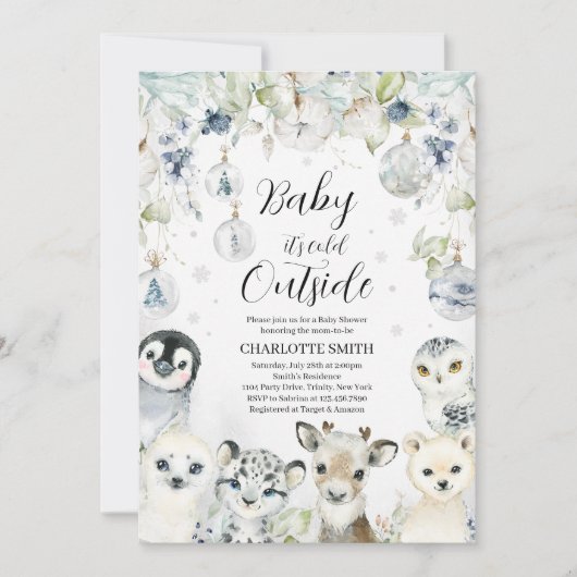 Winter Arctic Animals Baby shower Kaart (Voorkant)