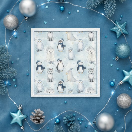 Winter Arctic Animals Cute Penguin & Polar Bear Servet