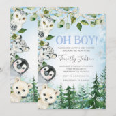 Winter Arctic Animals Pine Tree Boy Baby shower Kaart (Voorkant / Achterkant)