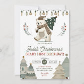 Winter Arctic Beary Eerste Verjaardag Uitnodiging (Voorkant)