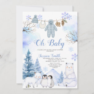Winter Arctisch Dieren Waslijn Baby Shower Kaart