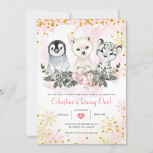 Winter Arctische Dieren Eerste Meisje Verjaardag Kaart