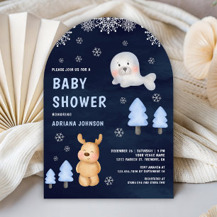 Winter Arctische Dieren Marineblauwe Baby Shower Kaart