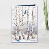 Winter Aspens with Steller Blue Jay Christmas Card Feestdagen Kaart (Voorkant)