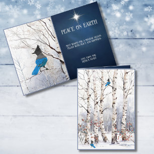Winter Aspens with Steller Blue Jay Christmas Card Feestdagen Kaart