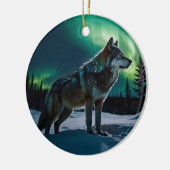 Winter Aurora & Hout Wolf Wildlife Design Keramisch Ornament (Links)