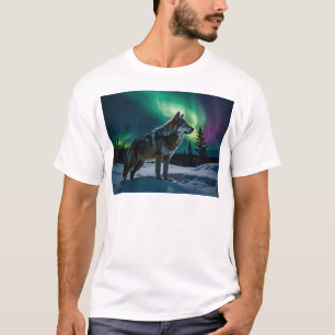 Winter Aurora & Hout Wolf Wildlife Design T-shirt