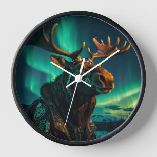 Winter Aurora & Steampunk Moose Wildlife Art