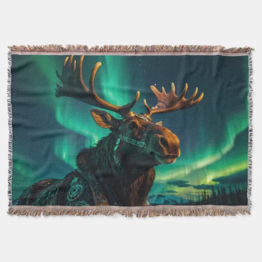 Winter Aurora & Steampunk Moose Wildlife Art Deken (Voorkant)