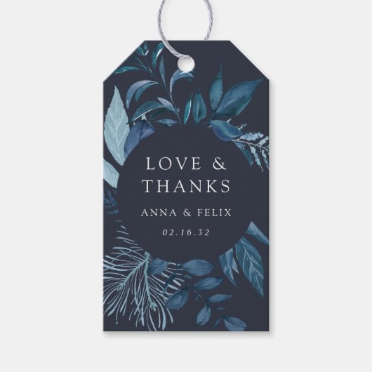 Winter Azure | Blauwe botanische bruiloft Cadeaulabel (Voorkant)