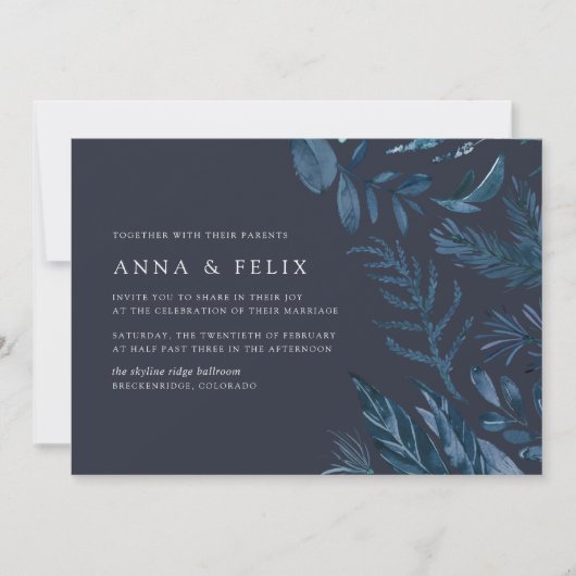 Winter Azure | Blauwe botanische bruiloft Kaart (Voorkant)
