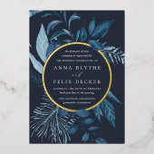 Winter Azure Blue Botanical Wedding Folie Uitnodiging (Voorkant)