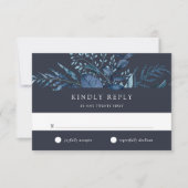 Winter Azure Blue Botanical Wedding RSVP Kaartje (Voorkant)
