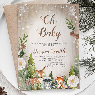 Winter Baby Animals Woodland Boy Baby shower Kaart