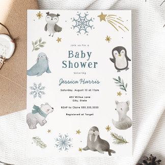 Winter Baby Dieren Baby Jongen Douche Uitnodiging