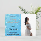 Winter Baby Douche Uitnodigingen Blauw Foto (Staand voorkant)