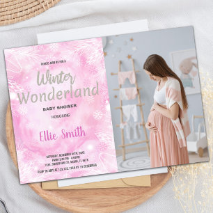 Winter Baby Douche Uitnodigingen Glitter met foto