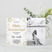 Winter Baby Douche Uitnodigingen Gouden Ster Foto (Staand voorkant)