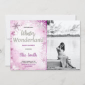 Winter Baby Douche Uitnodigingen Roze Glitter Foto (Voorkant)