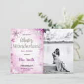 Winter Baby Douche Uitnodigingen Roze Glitter Foto (Staand voorkant)