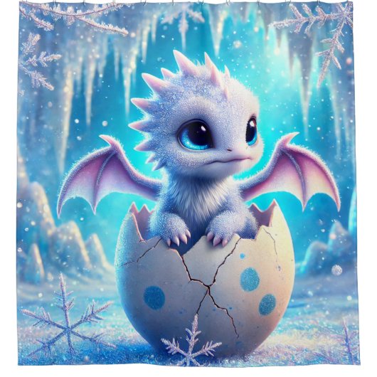 Winter Baby Dragon Douchegordijn (Voorkant)