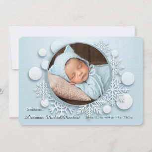 Winter Baby Foto Geboorteaankondiging Blauw Aankondiging