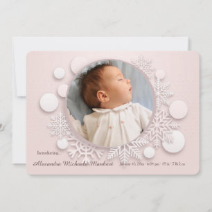 Winter Baby Foto Geboorteaankondiging Roze Aankondiging