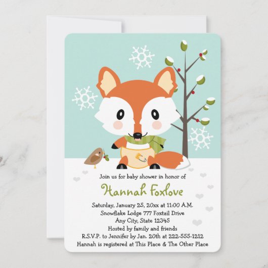 Winter Baby Fox in het Baby shower Diapers Kaart (Voorkant)