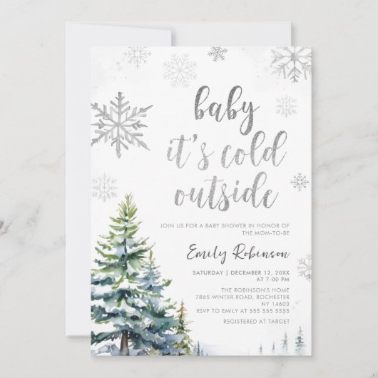 Winter Baby Het is koud buiten Silver Baby shower Kaart (Voorkant)