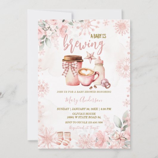 Winter Baby Is Brewing Baby Shower Invitation (Devant)