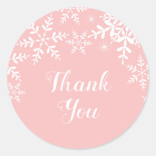 Winter Baby Meisje Douche Roze Sneeuwvlokken Ronde Sticker