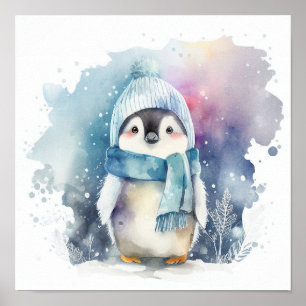 Winter Baby Pinguïn watercolor kinderkamer decorat Poster