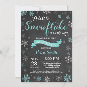 Winter Baby shower Aqua Snowflake Chalkboard Kaart
