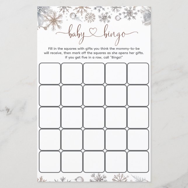 Winter Baby Shower Bingo Game (Voorkant)