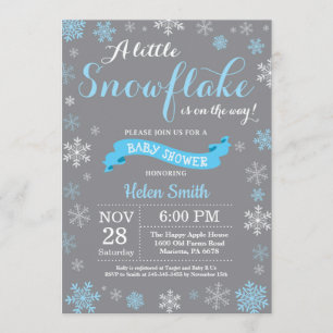 Winter Baby shower Blauw Wit en grijs Snowflake Kaart