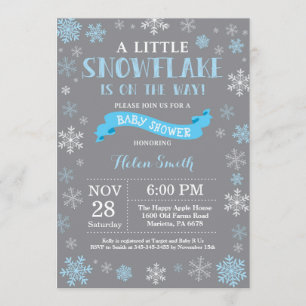 Winter Baby shower Blauw Wit en grijs Snowflake Kaart