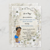 Winter Baby shower Boy, wit, Winter Wonderland Kaart (Voorkant / Achterkant)