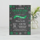 Winter Baby shower Green Snowflake Chalkboard Kaart (Staand voorkant)