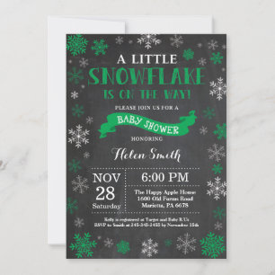 Winter Baby shower Green Snowflake Chalkboard Kaart