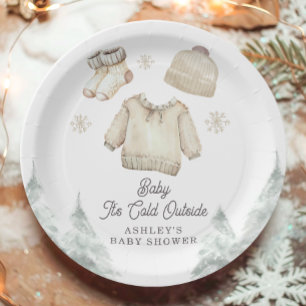 Winter Baby Shower Het is koud buiten Unisex Sneeu Papieren Bordje