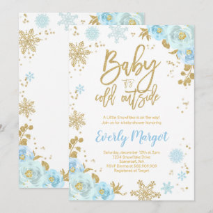 Winter Baby shower Invitation Blue en Gold Kaart