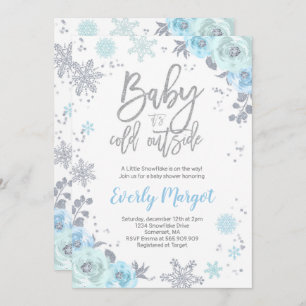 Winter Baby shower Invitation Blue en Silver Kaart