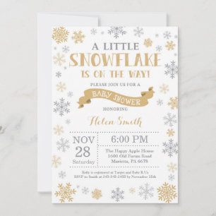Winter Baby shower Invitation Gold Snowflake Kaart
